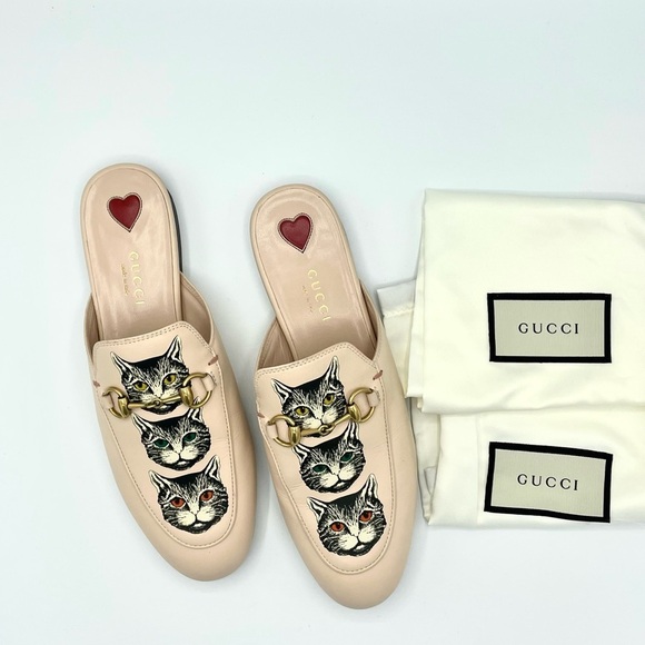 GUCCI Women's Princetown Leather Mule Slide Mystic Cat Pink Horsebit 36 - Picture 2 of 12